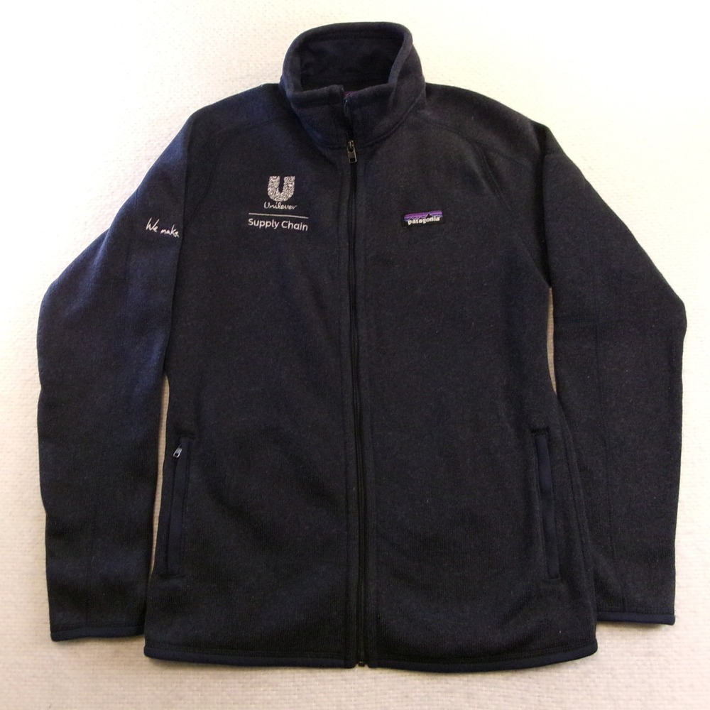 Patagonia Womens M Better Sweater Fleece Jacket Navy Blue Unilever Logo 25543